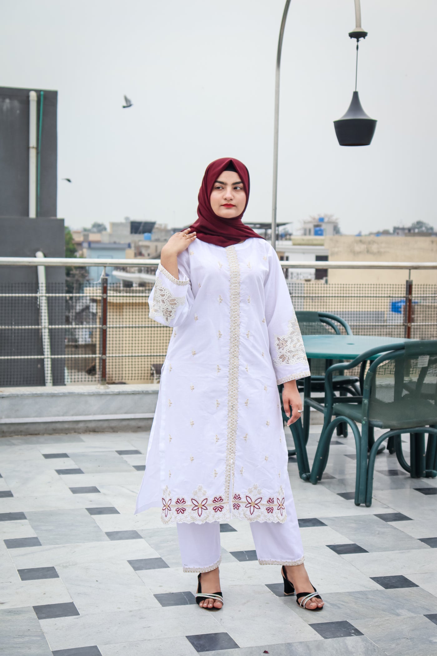 Stitched Cotton Embroidery Ensemble: 2-Piece Set