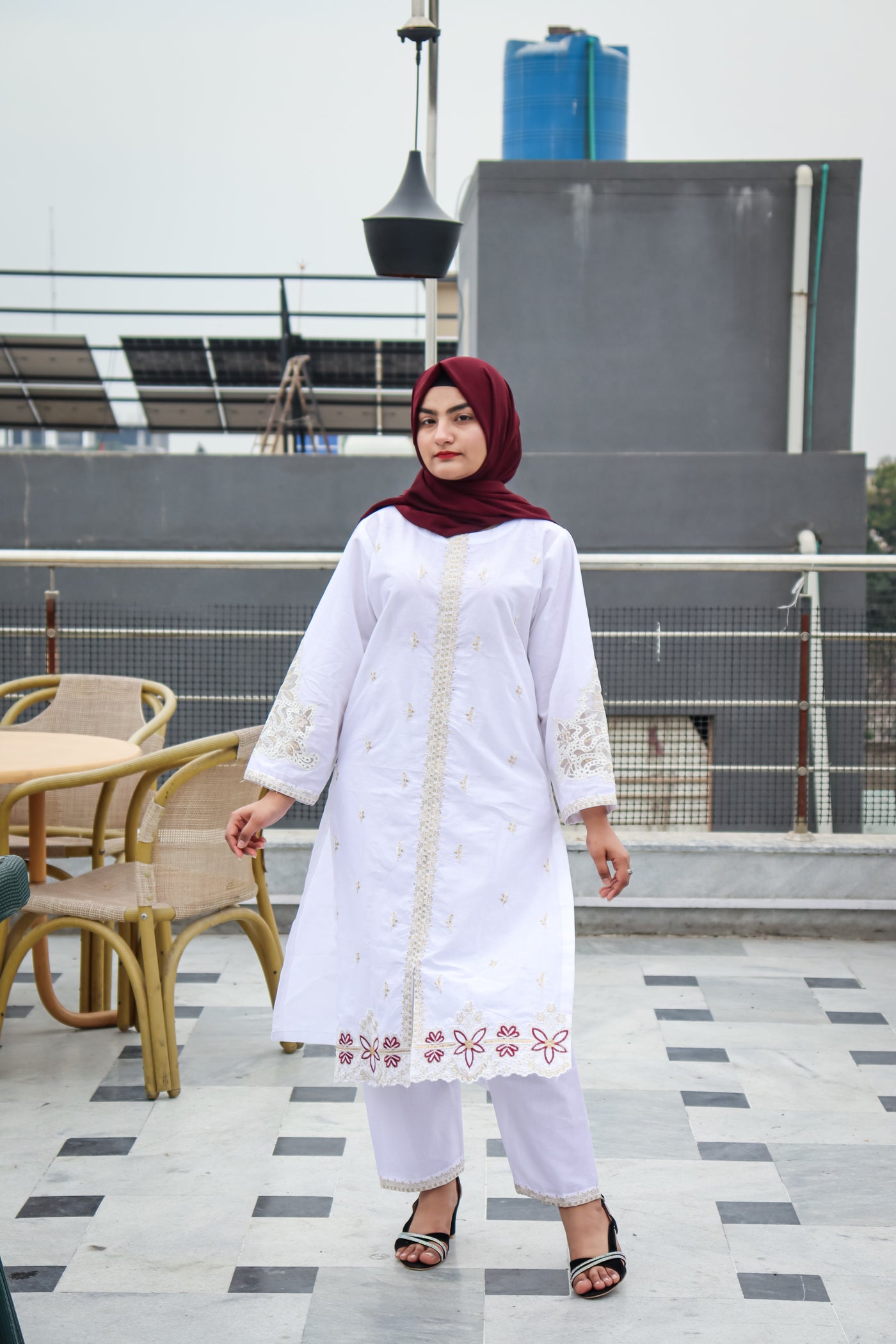 Stitched Cotton Embroidery Ensemble: 2-Piece Set