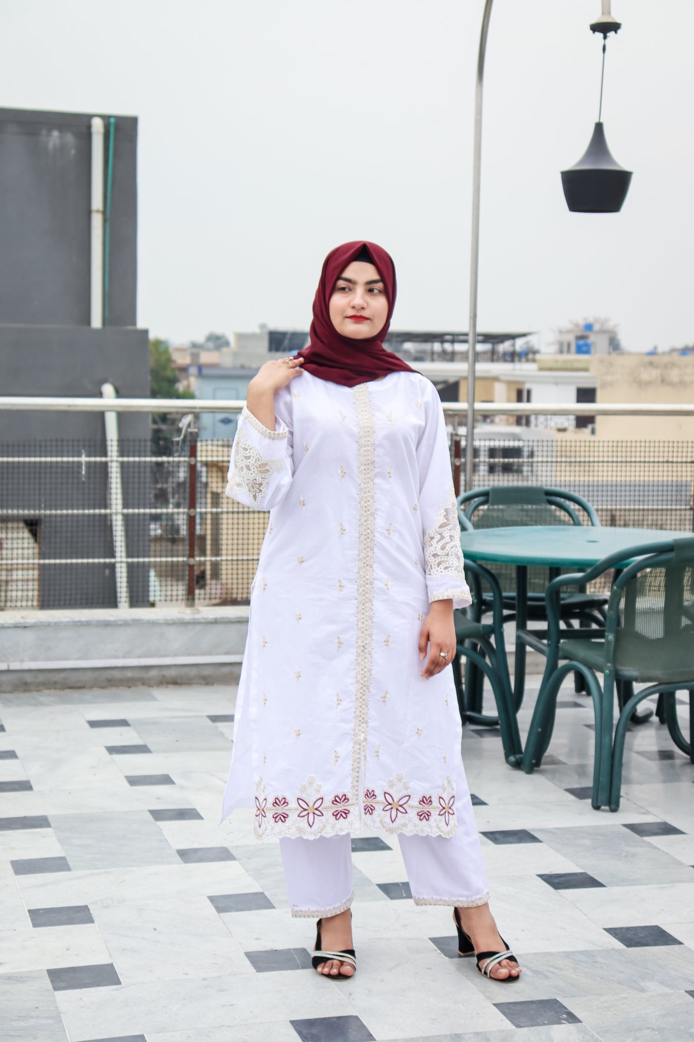 Stitched Cotton Embroidery Ensemble: 2-Piece Set