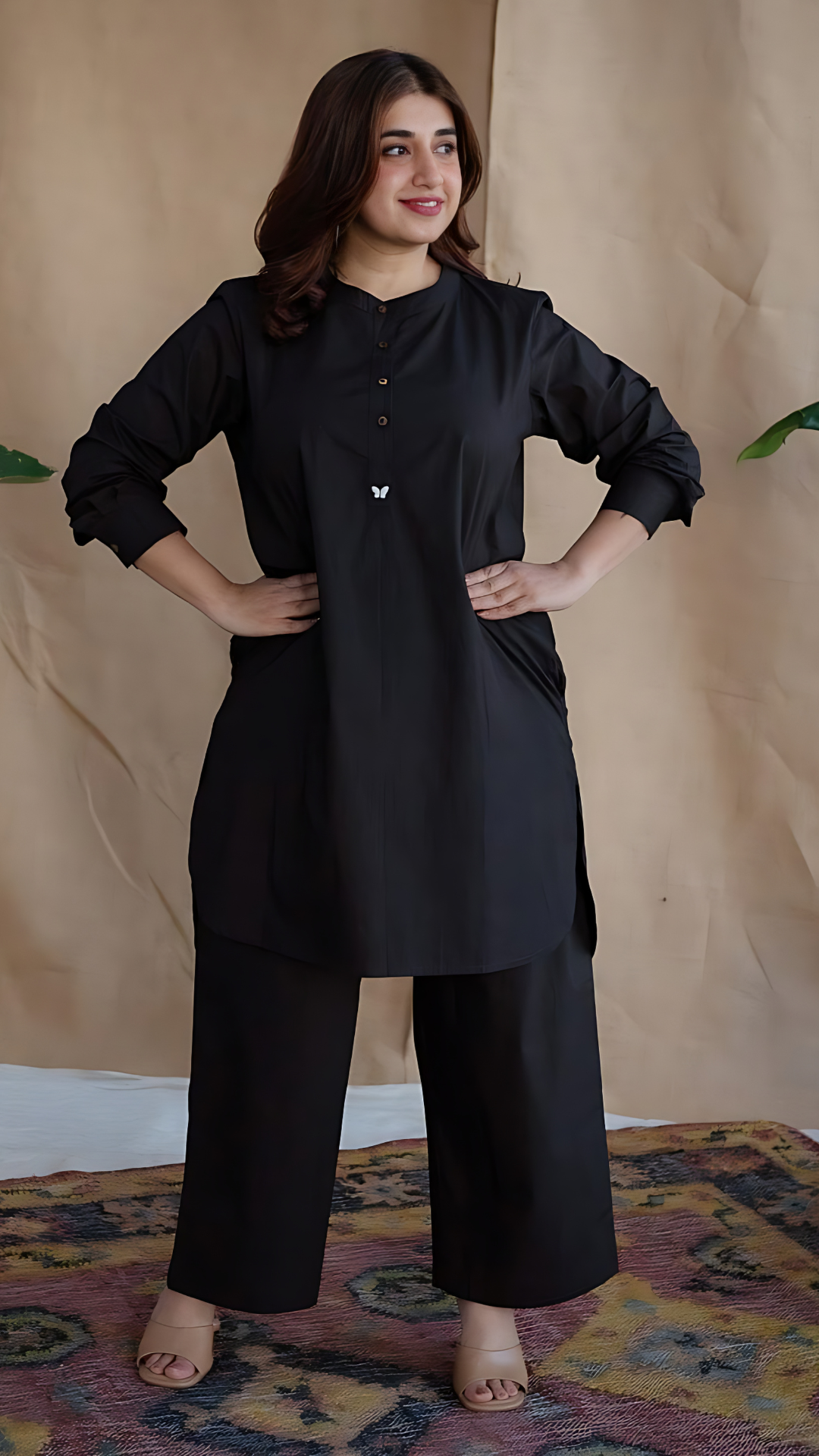 Black Poplin Cotton Embroidered Two Piece Co-Ord Set