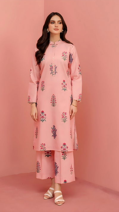 Printed - 2 Pc PINK Co-Ord Set (Stitched)